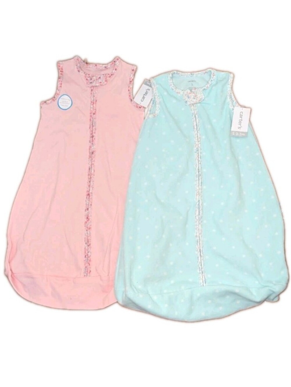 Nwt Carter's Pink and Mint Sleeveless Zip Front Sleep Sacks Size Small 0-3m